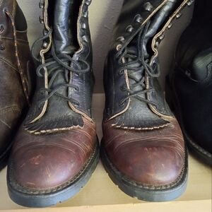 Men's Black and Brown Leather Boots